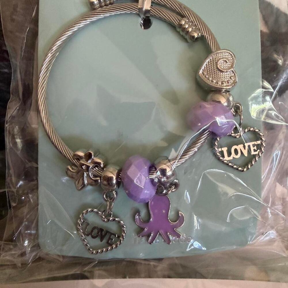 Purple silver charm bracelet Stainless Steel